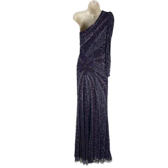 Mac Duggal Beaded One Shoulder Evening Gown Aubergine 5649 Size 6 - Picture 9 of 13